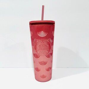 Starbucks Dusty Rose Pink Shimmer Shell Mermaid Scales Tumbler Cold Cup 2023